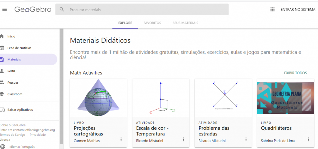 Site do GeoGebra. Crédito: reprodução.