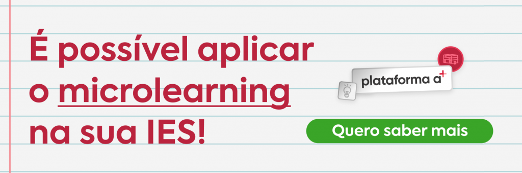 Banner com o seguinte texto: É possível aplicar o microlearning na sua IES! Com um botão ainda que diz "quero saber mais".